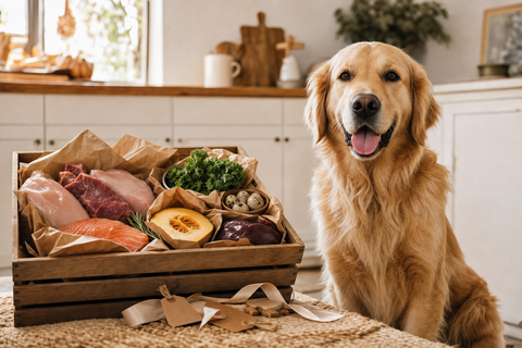 Happy Sydney dog owner holding a fresh box of ardam raw dog food delivery at the front door