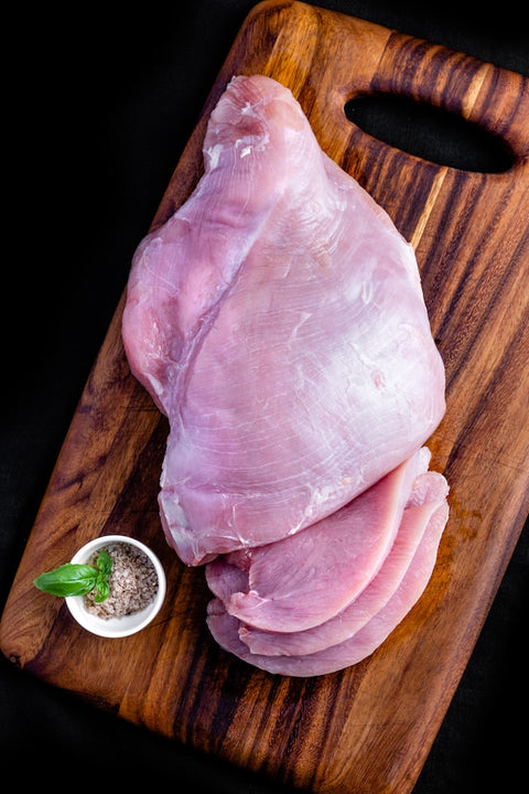 Fresh raw chicken pieces prepared for a dog's balanced raw diet